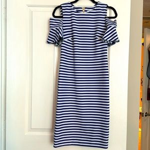 Calvin Klein contour, royal blue and white striped dress